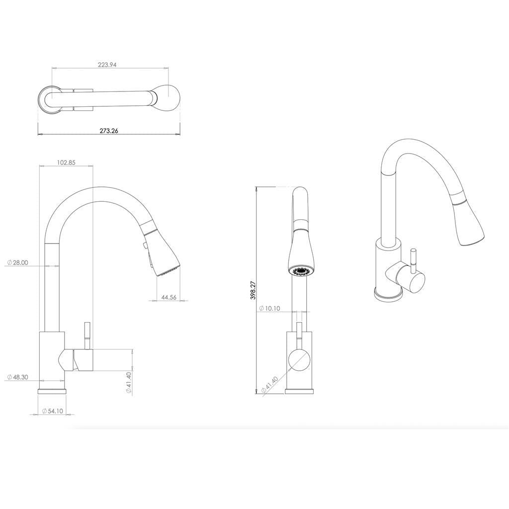 Liquida KPO11BR Single Lever Pull Out Mono Brushed Brass Kitchen Mixer Tap